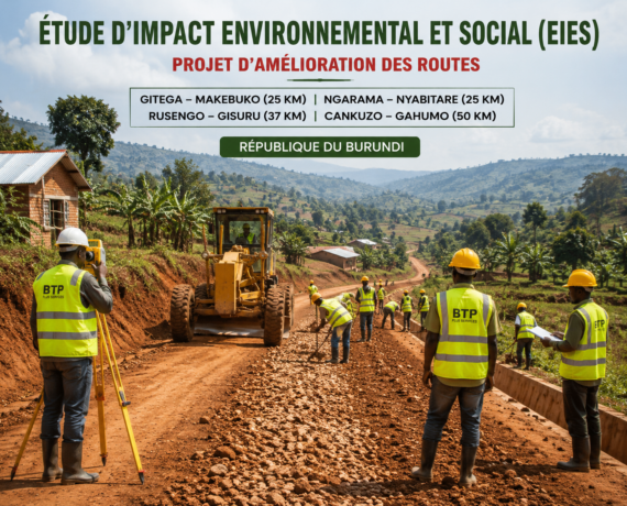 Etude d&rsquo;Impact Environnemental et Social (EIES) pour l&rsquo;amélioration des routes Gitega – Makebuko (25 km), Ngarama–Nyabitare (25 km), Rusengo – Gisuru (37 km) et Cankuzo – Gahumo (50 km).